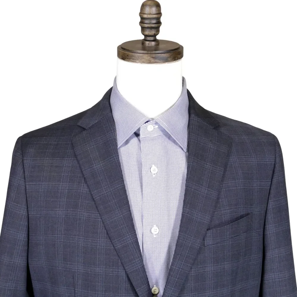 Banana Republic Sport Coat Blazer Mens 42R Tailored Fit Blue Plaid Two Button